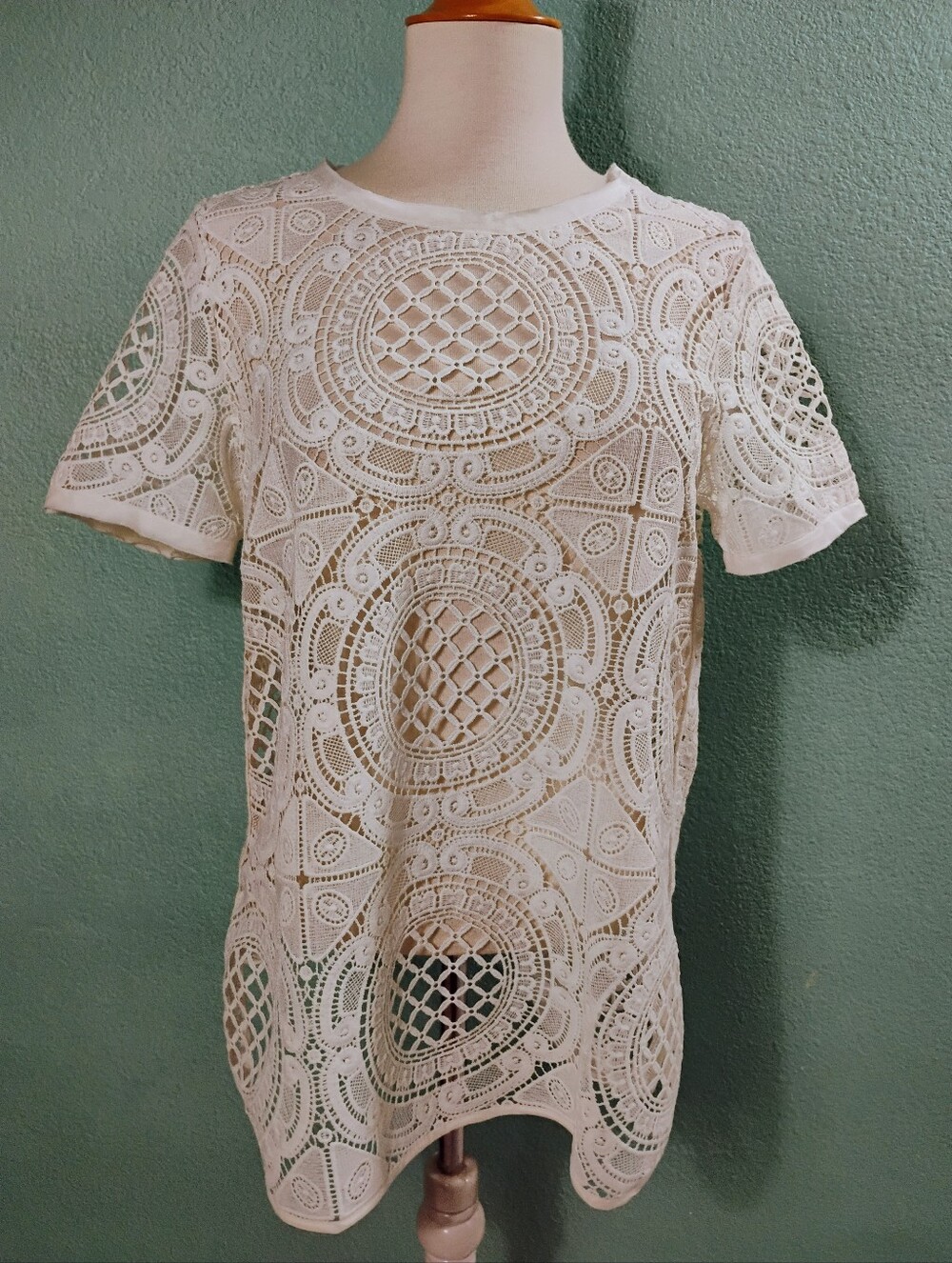 Sundance ‘Shadow Dance’ White Lace Crochet Top Cover-Up Sz M
